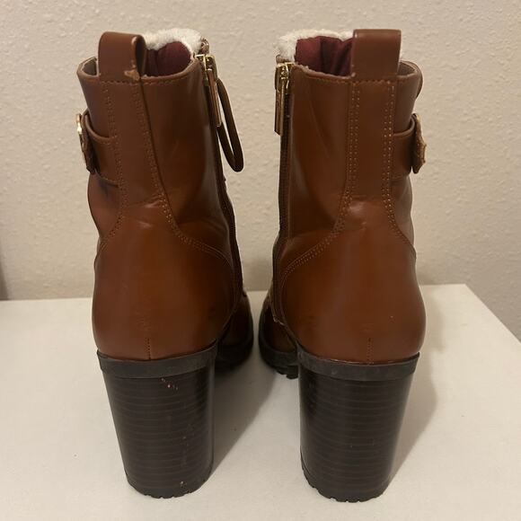 Tommy Hilfiger Women 7.5 Camel Brown Sherpa Heel Boots Essie Lace Up - Picture 8 of 8